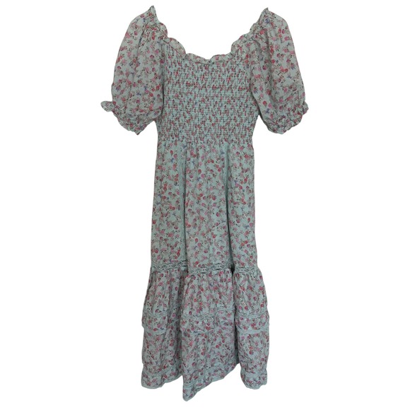 LoveShackFancy x Target Floral Smocked Puff Sleeve Midi Dress Mint XS Cottage - Picture 3 of 8